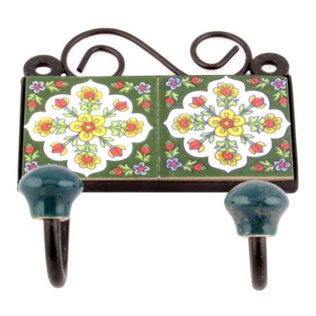 Forest Green White Floral Ceramic Tiles Hooks Online